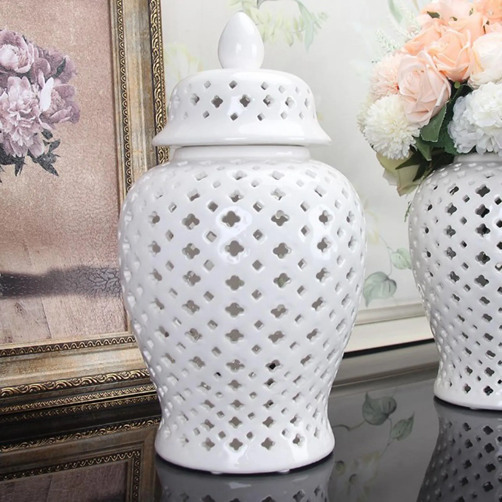 Modern Ceramic Ginger Jar Flower Vase Porcelain Storage Jar Collectable