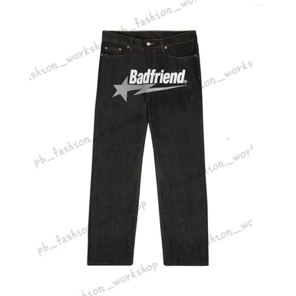 Y2k Jean Hip Hop Badfriend lettre impression Baggy pantalon noir Harajuku mode Punk Rock pantalon large pied Streetwear 763