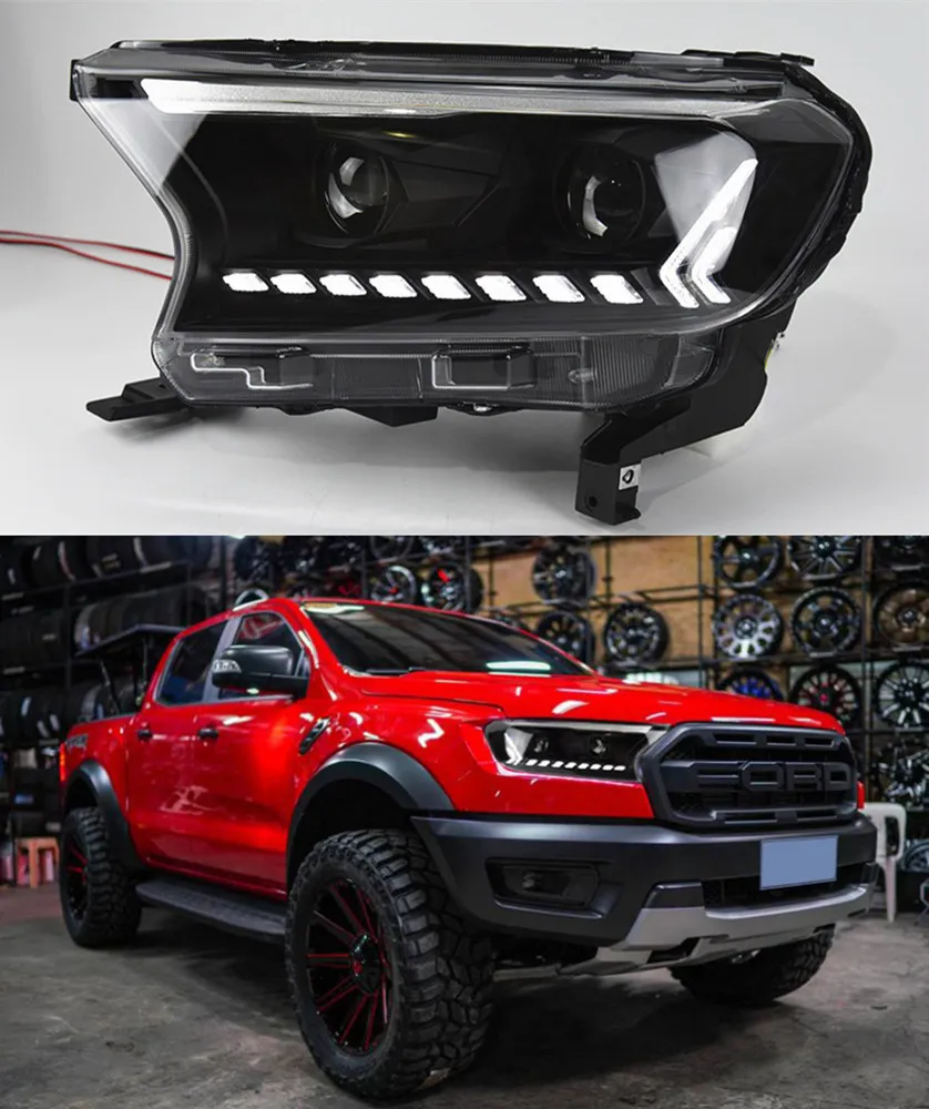 Автомобильные дневные ходовые огни для Ford Ranger, светодиодные фары 2016-2020, линзы лампы дальнего света указателя поворота