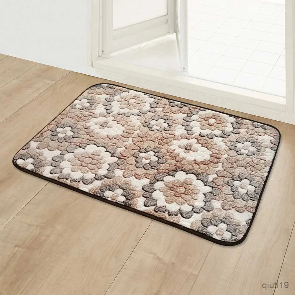 Tapis de sol pour chambre à coucher, paillasson d'entrée de maison, polaire de corail, décoration de porte de cuisine, salle de bain, salle de douche, tapis de pied antidérapant