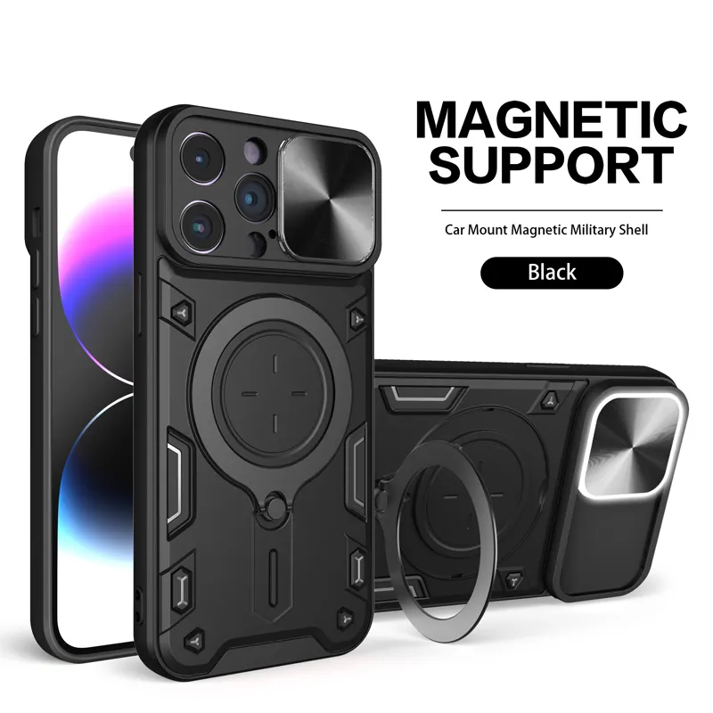 For iPhone 15 16 17Pro Max 14 13 12 11 Shockproof Rubber Camera Cover Stand Case