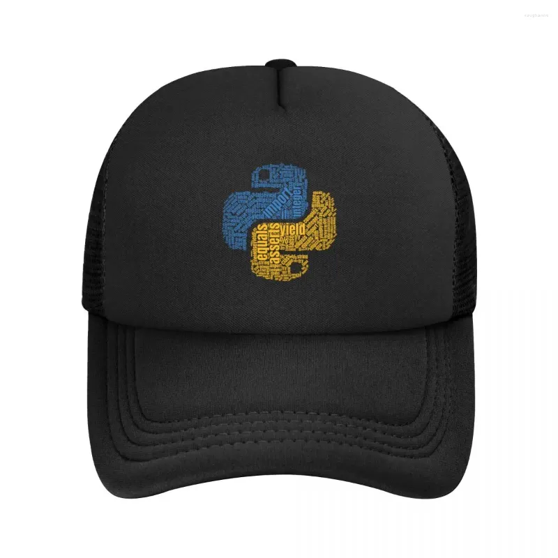 Bonés de bola personalizado python logotipo wordcloud para programadores boné de beisebol homens mulheres ajustável desenvolvedor coder chapéu de caminhoneiro ao ar livre
