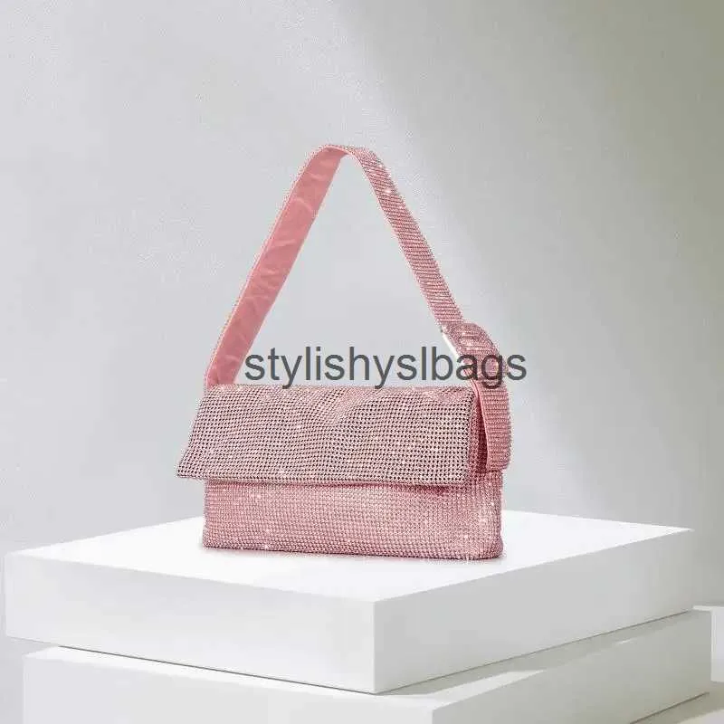 Totes Luxe Rhinone Dames Schoudertassen Designer Diamanten Flap Dame Handtassen Glanzend Kristal Mesh Avondfeest Portemonnees Dames 2023stylishyslbags