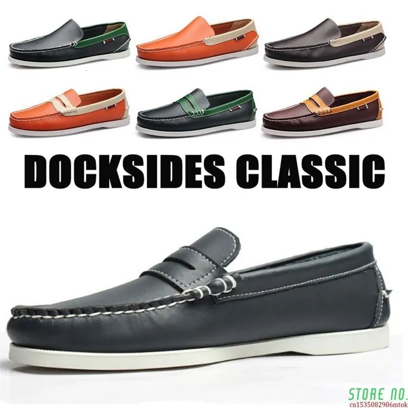 Dockside 247 äkta vid körning Shoesslip Classic Leather Boat Shoebrand Design Flats Loafers for Men Women A025 240109 98
