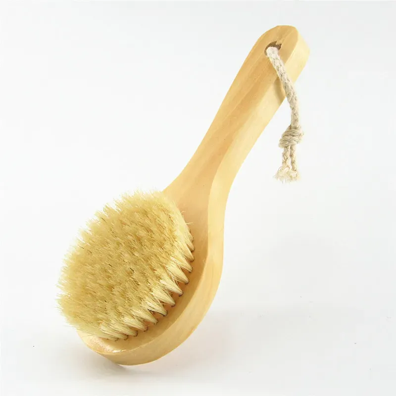 20*8cm Short Handle Boar Bristles Bath Brush Dry Skin Body Brush with Natural Wood Remove Dead Skin Dry Brushing Body Brush