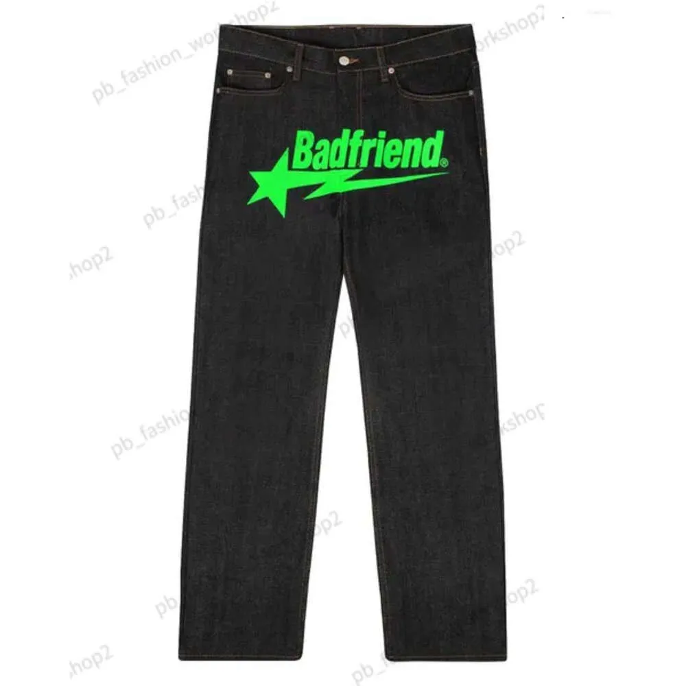 Y2K Jean Hip Hop Badfriend List do druku workowate czarne spodnie harajuku moda punkowa rock szeroka stopa spodnie uliczne 209