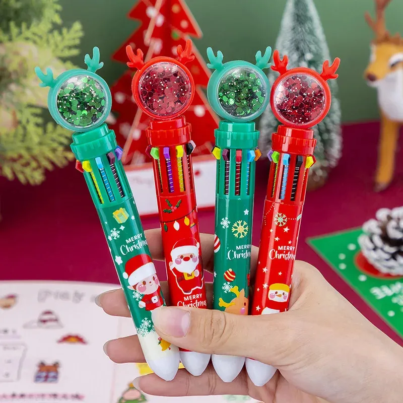 20pcs عيد الميلاد Glitter 10 ألوان Point Pen Pens لكتابة أقلام Kawaii لكتابة Kawai Stationery Ball Point Pen الجمالية 240109