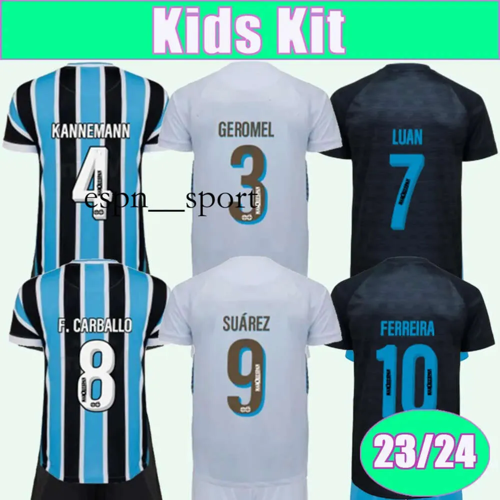 espnsport 23 24 Gremio Kids Kit Voetbalshirts SUAREZ GEROMEL KANNEMANN CARBALLO FERREIRA F. CRISTALDO DIEGO SOUZA Thuis Uit 3e Voetbalshirt Uniformen