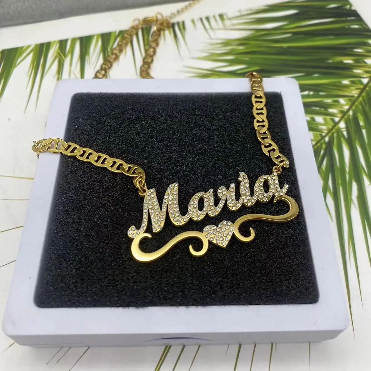 Collane Collana con nome personalizzato con diamanti Collana con targhetta personalizzata a catena piatta in acciaio inossidabile per regali di gioielli da donna