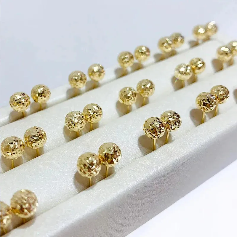 Yunli Real 18K Gold Ball Stud örhängen Pure Solid AU750 Earring for Women Fine Jewelry Gift 240109