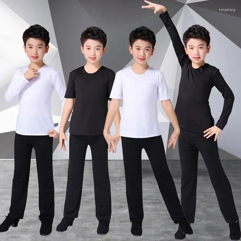 Stage Wear Boy Ballroom Dancing Practice Men Latin Dance Top Pants Suit White Black Shirt Costume