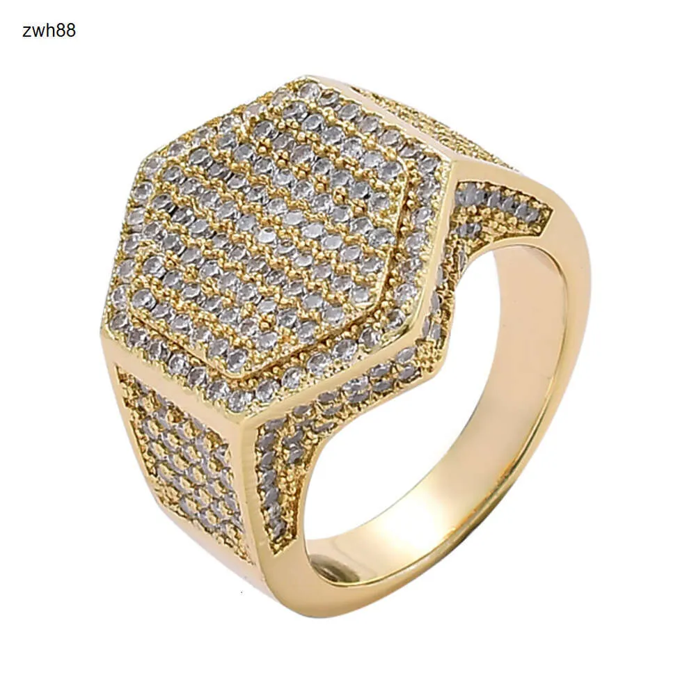 Hip Hop Crystal CZ Zircon Ring Geometric Gold Silver Plated Men Ring Rocker Singer