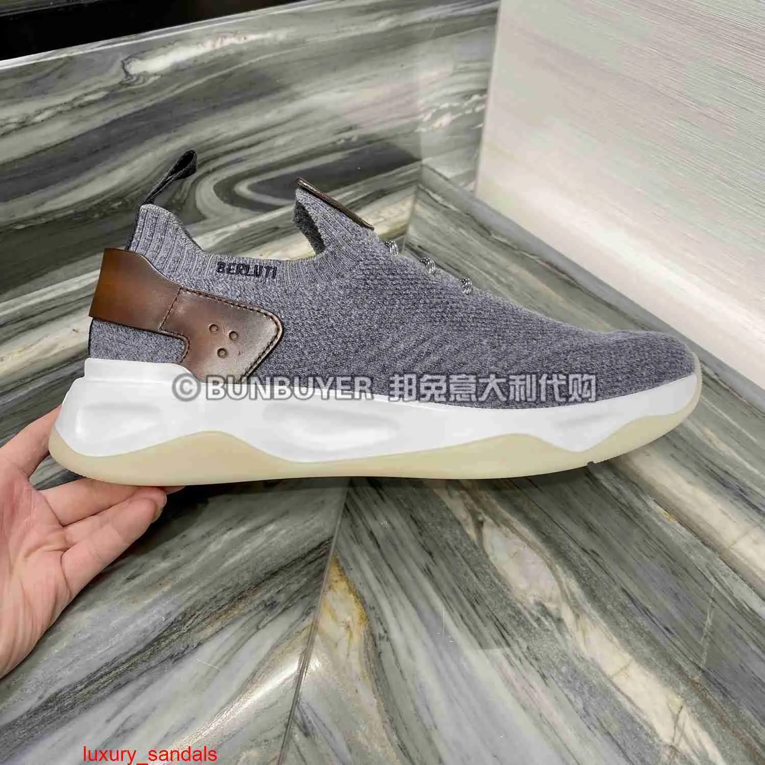 Playoff Sneaker in pelle BERLUTI Scarpe casual da uomo Berluti 22 Autunno inverno Ombra Conversione colore Pelle Cashmere Copertura lavorata a maglia Indossare calzini Scarpe Sport M HBCC