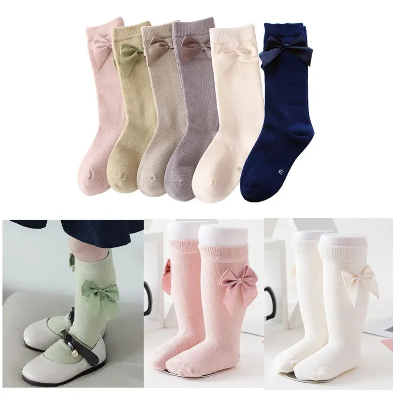 10pair/lot Girls Bow Baby Knee High Non-Slip Socks Long Hose Kids Toddler Leg Warmer Children Cable Knit Tube Sock All Season 240109