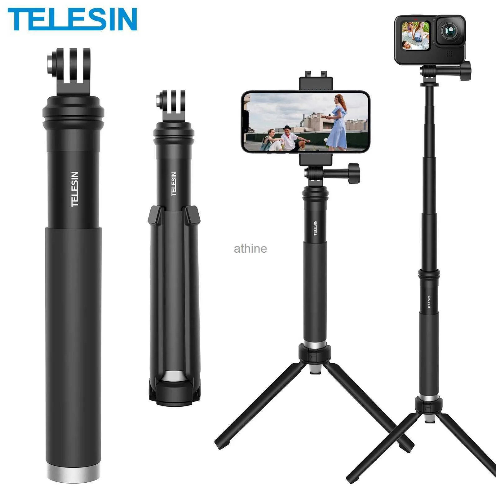 Selfie-Einbeinstative TELESIN 0,9 m Aluminiumlegierung Selfie Stick Einbeinstativ Stativ für Hero 11 10 9 8 7 6 5 Insta360 DJI OSMO Action für Smartphone YQ240110