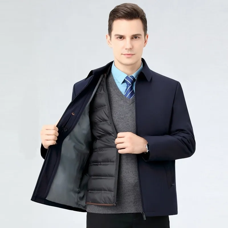 Herren-Daunenjacke, verdicktes Business-Revers, Entendaunen, warme Jacke des Vaters mittleren Alters, Herren