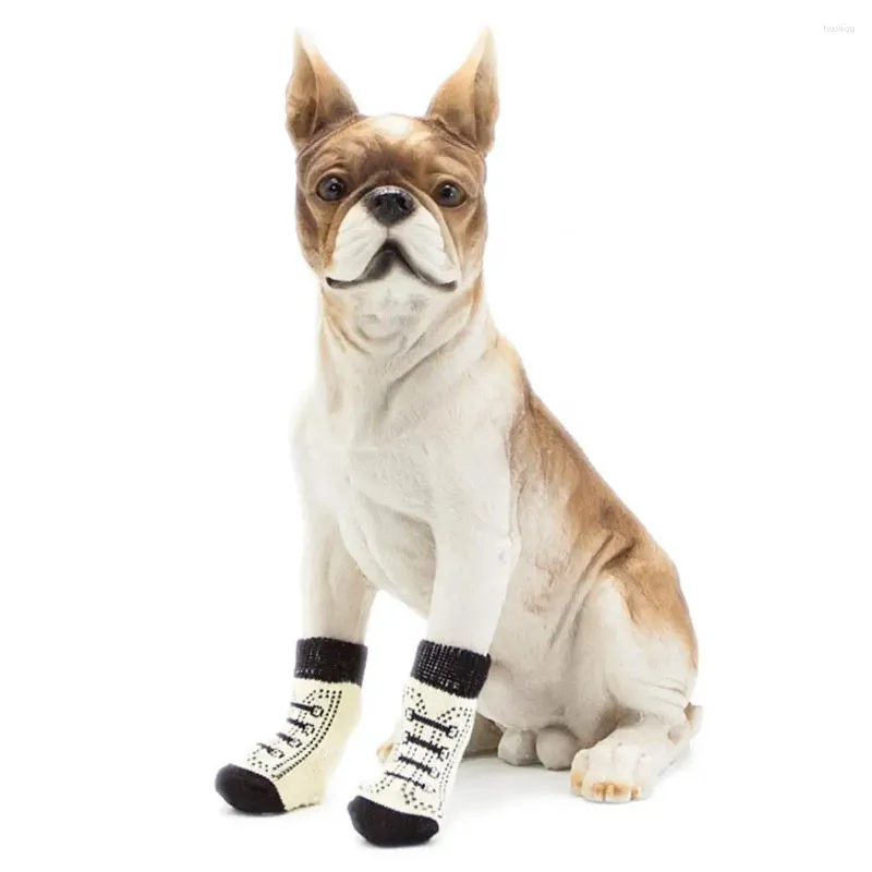 Ropa para perros Cubiertas duraderas 4 unids calcetines lindos de dibujos animados zapatos encantadores cálidos para perros pequeños antideslizante tejido mascota rayado