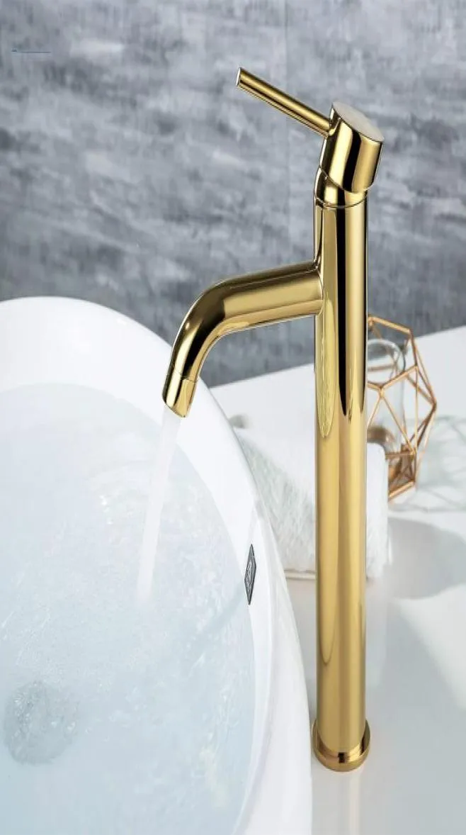 Goldene Farbe Badezimmer Waschbecken Mixer Wasserhahn Deck montiert Gold Wasser Mixer Tapware runden Stil 2 Höhe für unter Top Counter8765430