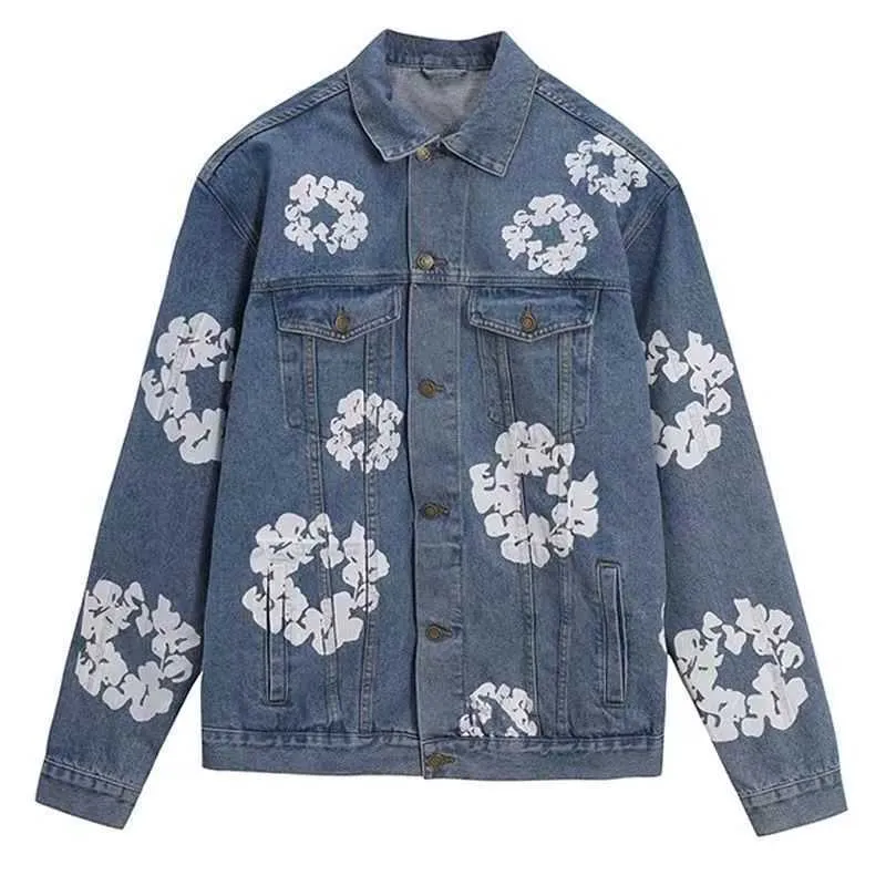 Floral Denim Jacket Embroidered Mens Jeans Style, Distressed