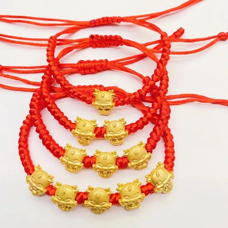 Handmade Braided Chinese Style Red String Bracelets Dragon Beaded Protection Health Lucky Happiness Charm Birthday Jewelry