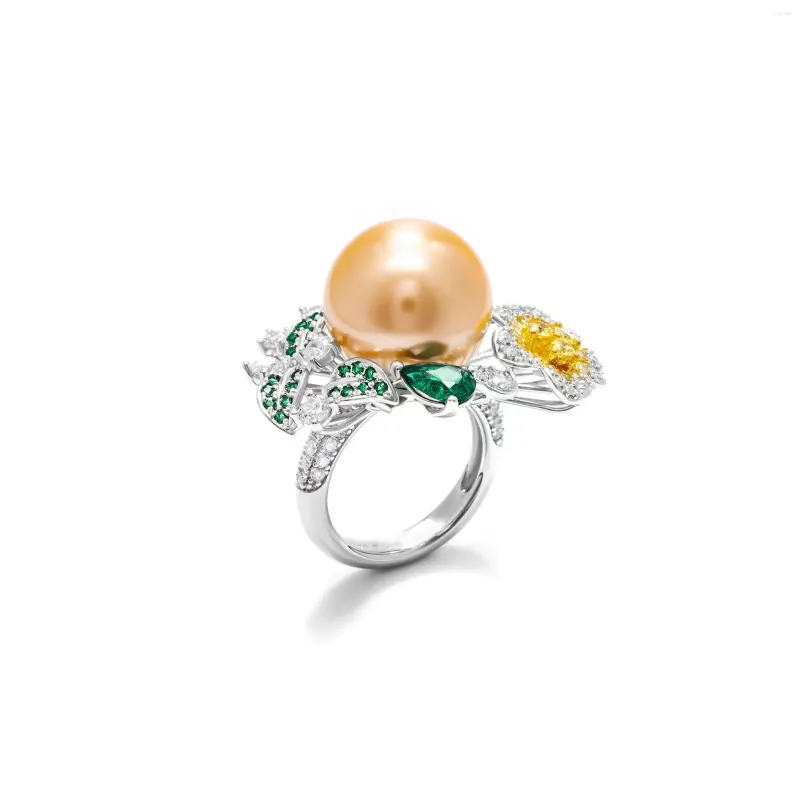 Anéis de cluster Zoca 925 prata esterlina grande redondo gemstone ouro pérola simples flor anel rosa est para mulheres jóias finas festa