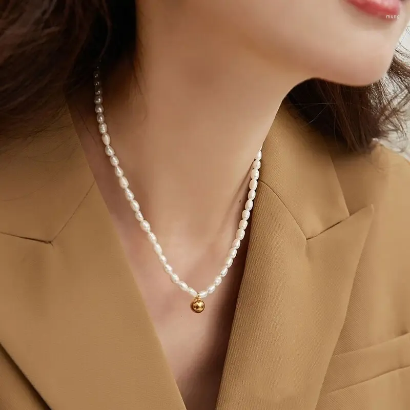 Pendant Necklaces Titaniunm Natural Pearl Beads Necklace Women Jewelry Punk Designer Runway Rare Simply Gown Boho Japan Korean