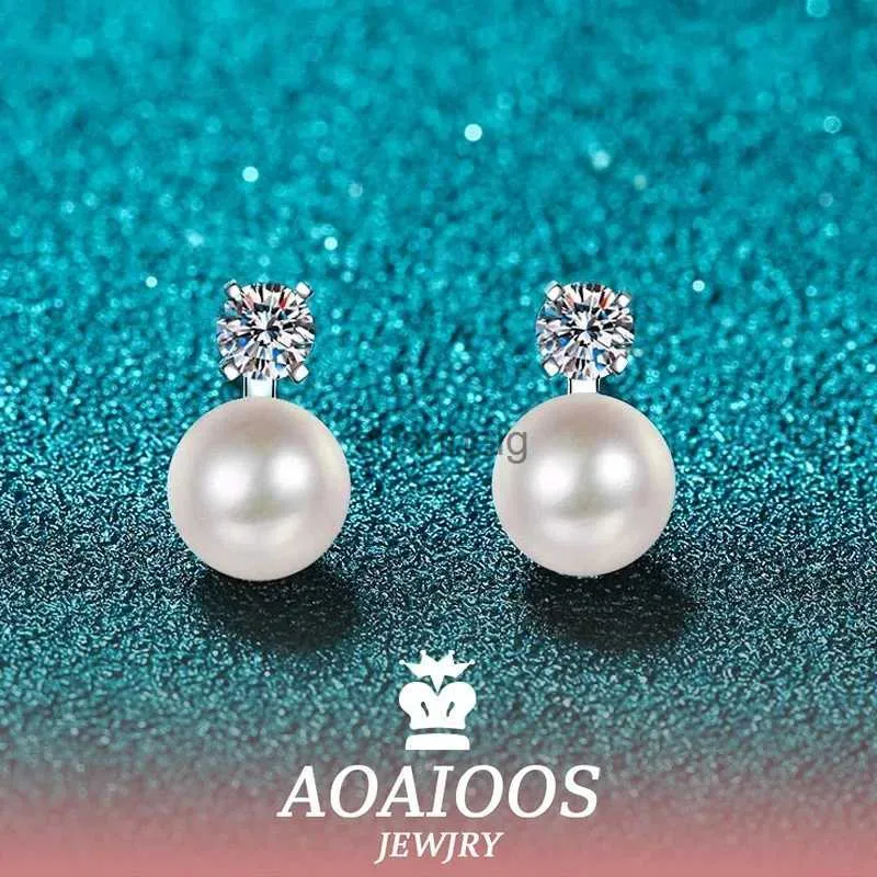 Stud AOAIOOS Single 0.1/0.3 Flawless Moissanite Stud Earrings For Women Real 925 Sterling Silver Jewelry Natural Pearl Earrings YQ240110