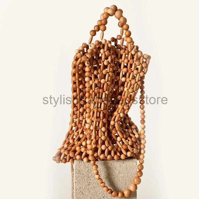 Borse da donna con perline di legno vintage con borsa di moda portatile intrecciata per cena singola Borsa a tracolla in bambùnegozio di borse eleganti