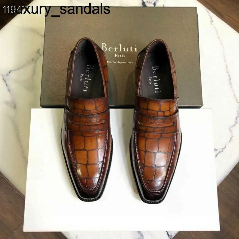 Berluti Business Leather Shoes Oxford Calfskin Handmade Top Quality Berluti's Gaspard Footwear Lefu with Polished Cowhide and Stone Pattern Casualwq