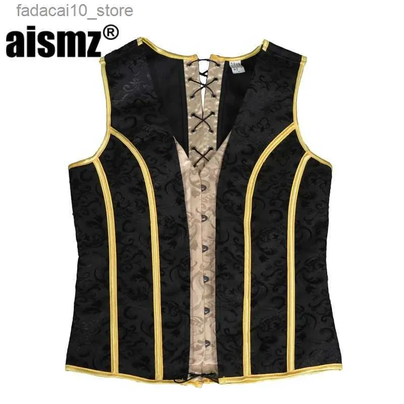 Waist Tummy Shaper Aismz Men's Shapewear Corset Slim Fit Tank Top Men's Belly Moderator Strap Chest Binder Waistcoat Vest Jacket Corset Shapewear Q240110