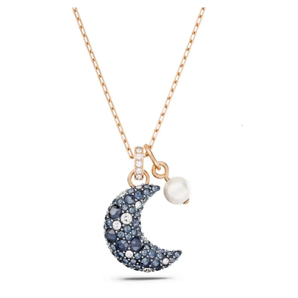 Collana Swarovski da donna di design Collane con ciondolo di alta qualità Collana di perle di luna donne che utilizzano elementi di cristallo con catena di collare di luce brillante le donne