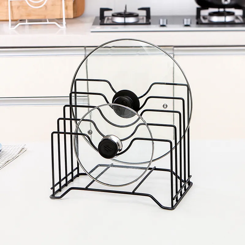 Simplified iron multi-layer pot cover storage rack, thickened iron four card pot cover rack, kitchen countertop cutting board storage rack