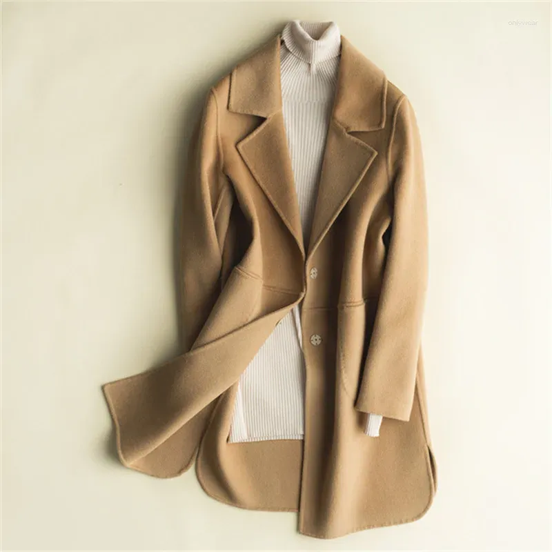 Women's Wool 2024 Autumn And Winter Double-Sided Pure Cashmere Coat Woman Jacket Long Loose Suit Collar Color Cardigan P100