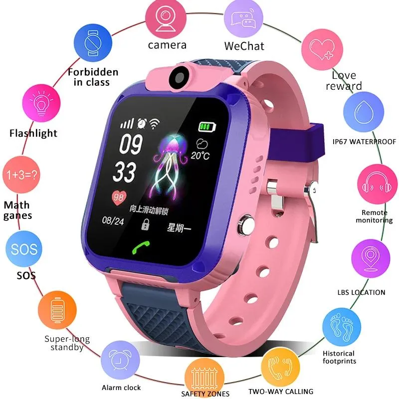 Horloges 2022 Nieuwe kinderhorloge Ondersteuning SIM oproep positionering IP68 waterdicht smart watch Telefoonboek voor Android IOS kids GPS horloge