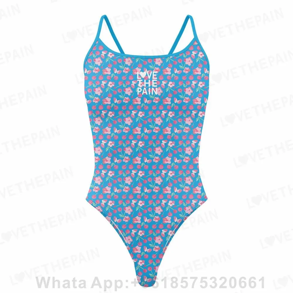 Suits Love The Pain Bloemen ééndelig badpak Dunne bandjes Veelzijdig Vback Damesbadmode Bikini Sexy Sneldrogend Competitiezwempak