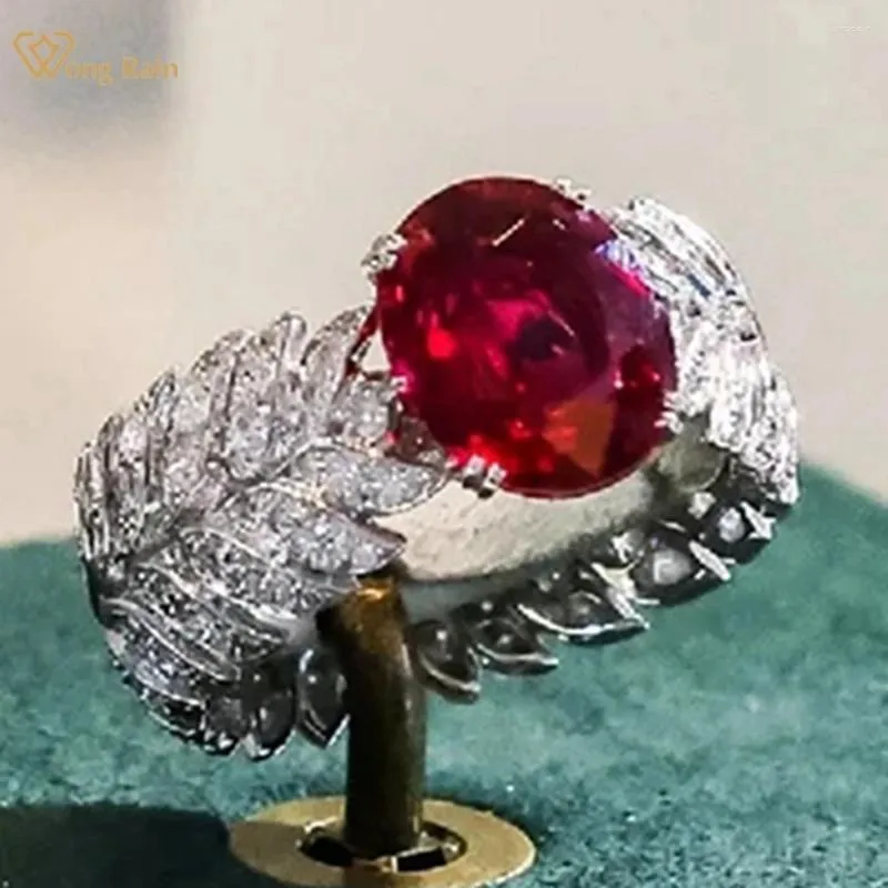 Cluster Rings Wong Rain 925 Sterling Silver Oval Ruby Sapphire High Carbon Diamond Gemstone Engagement Smycken Cocktail Party Ring for Women