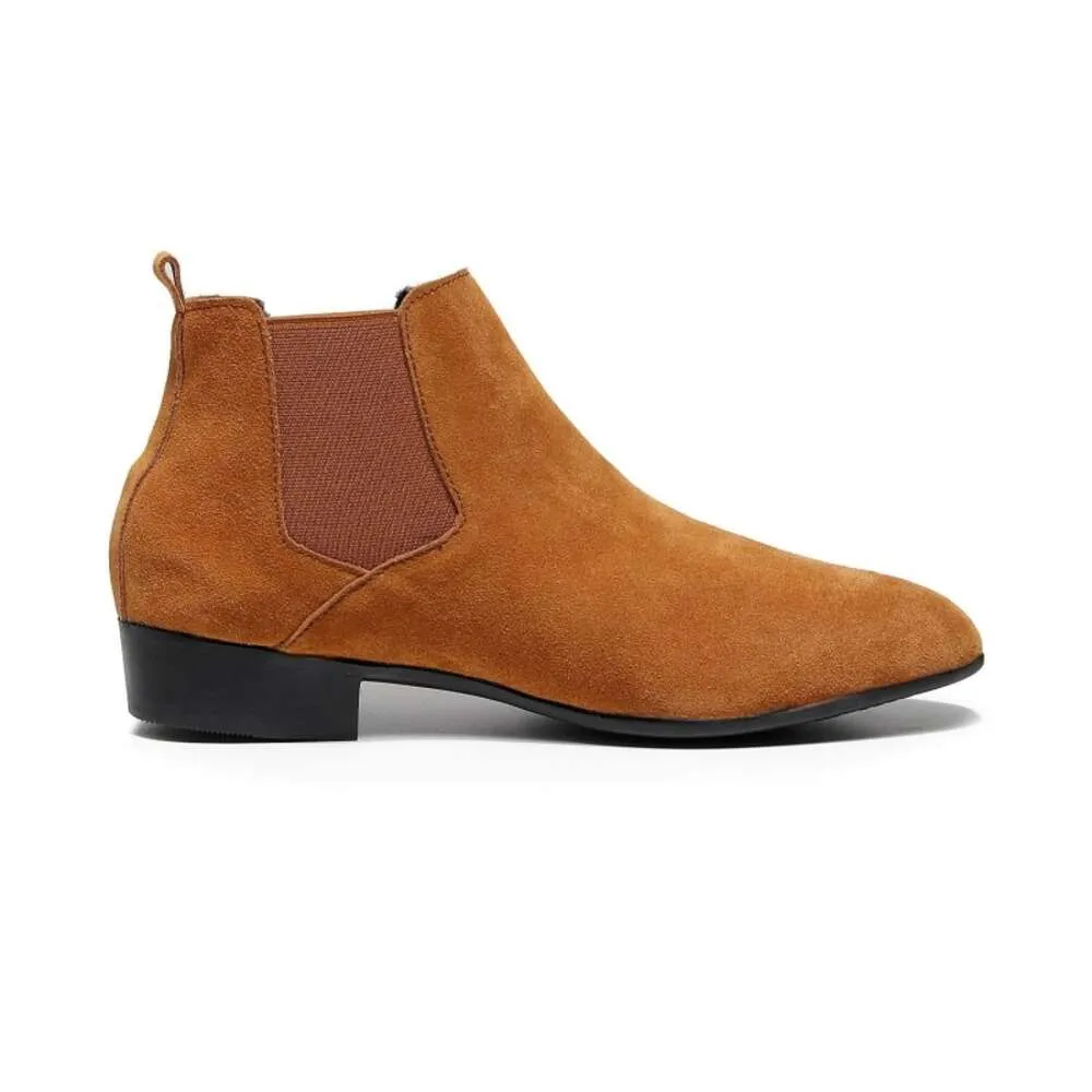 Tacco alto in pelle scamosciata di qualità per uomo Stivaletti slip-on marroni da uomo stile inglese a punta alla moda