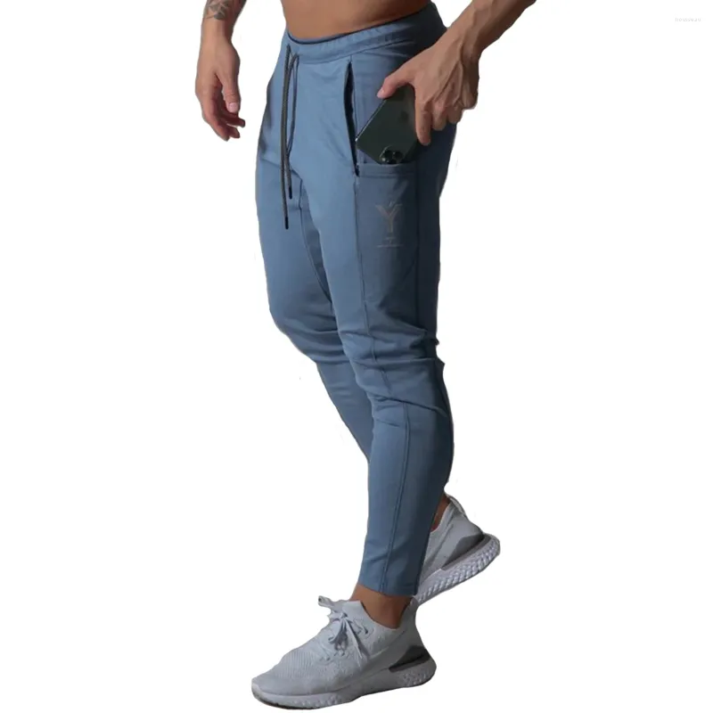 Men's Pants Mens Cotton GYM Slim Running Leggings Joggers Streetwear Blue Sport Trousers Male Training Workout Fitness Sweatpants