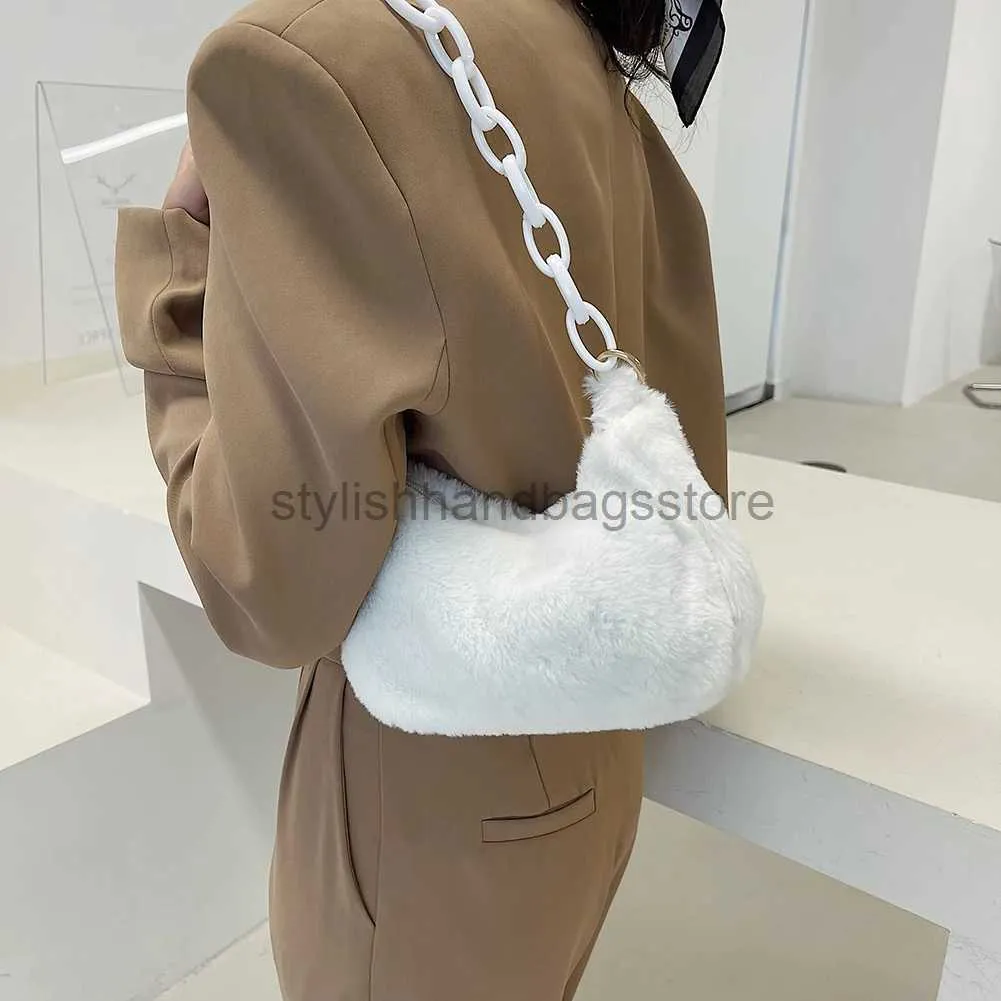 Shoulder Bags Daily Acrylic Chain Shopping Small Ladies Plush Zipper Underarm Single Strap Subaxillarystylishhandbagsstore