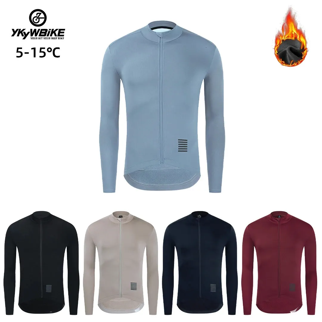 Ykywbike Winter Cycling Jersey Men's Thermal Fleece Bicycle Clothing MTB Long Sleeve Warm Tops Road Bike Jacket 240109