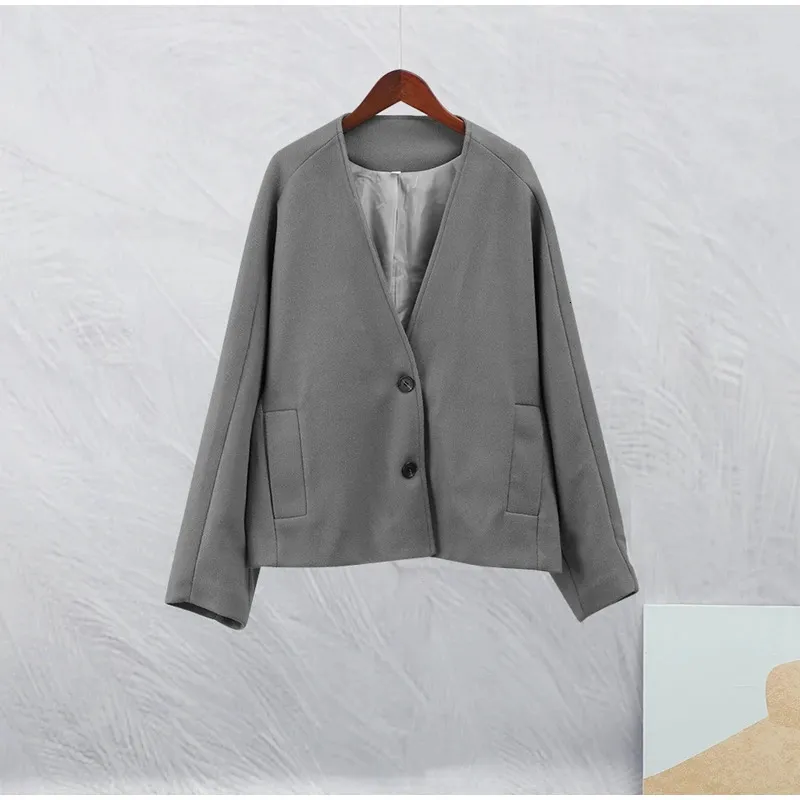 Solid V-Neck Single Breasted Long Sleeved Jacket Women's Fashion Casual ...