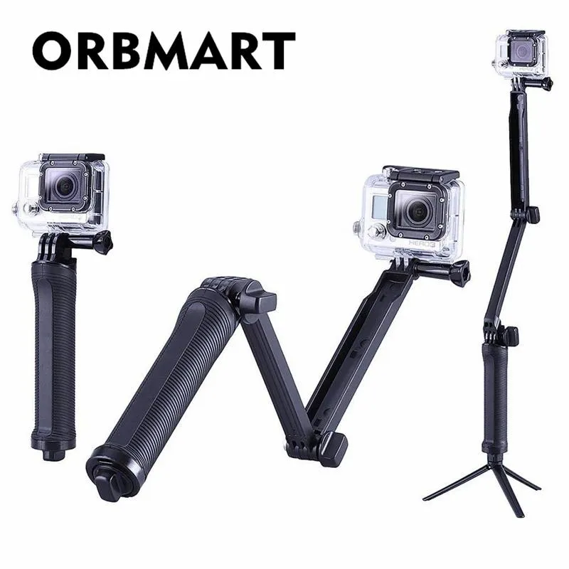 Monopods orbmart multi 3way monopod folding förlängning grepp arm bärbar magisk montering selfie pinne för gopro hjälte 4 3+ 3 sj4000 xiaomi yi