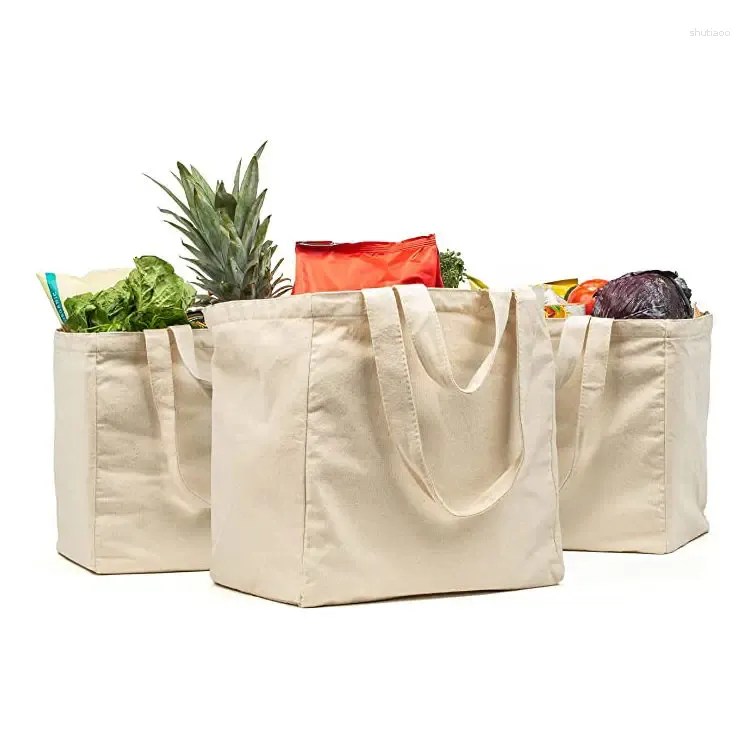 Shopping Bags Wholesale Handle Custom Print Reusable Grocery Plain Cotton Canvas Tote Bag With