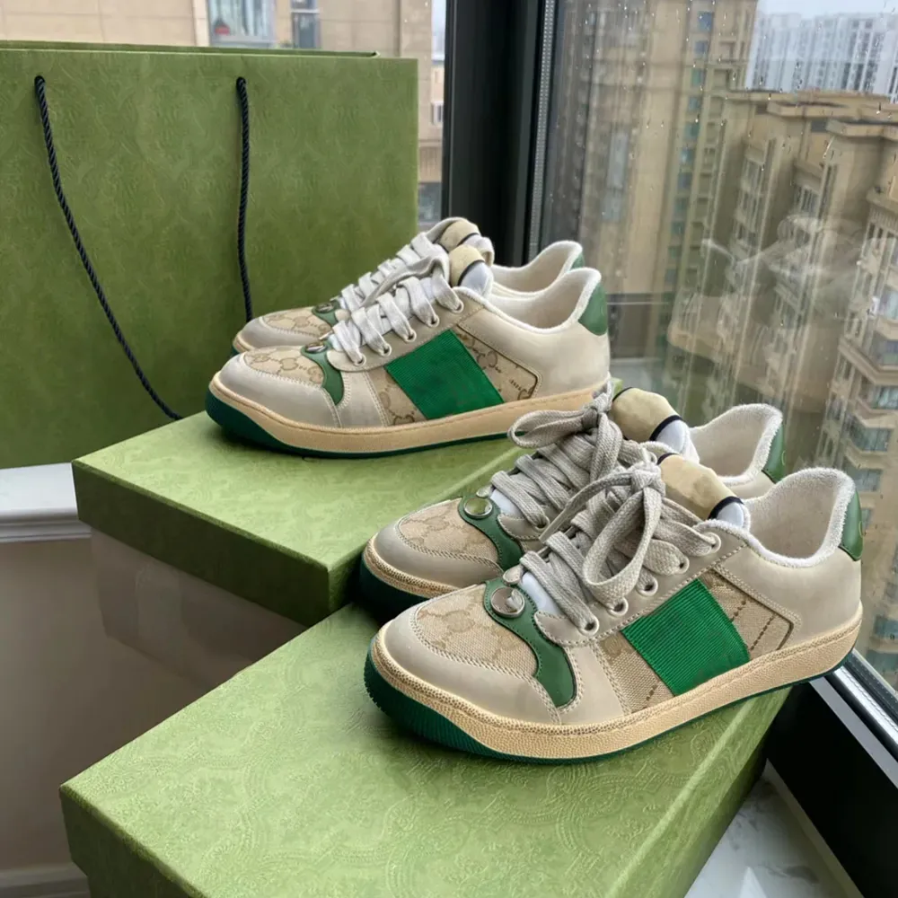 Gucci Designer Dirty Sneakers GG Canvas White Leather Men's