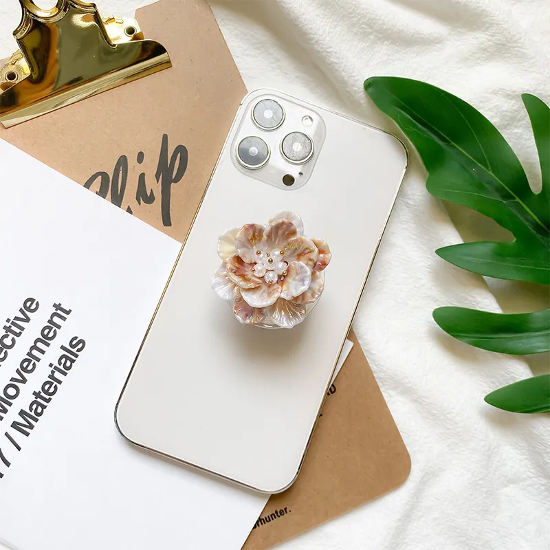 Korea 3D Conch Shell Flower Phone Holder Expanding Grip Stand för iPhone 15 14 13 Pearl Universal Smart Lazy Bracket 50st