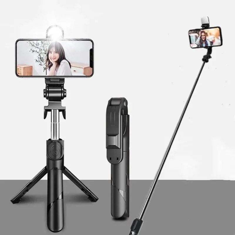 モノポッドワイヤレス自撮りスティックBluetooth Mini Tripod Extendable Monopod with Fill Light Remote Shutter Phone Holder for iOS Android電話