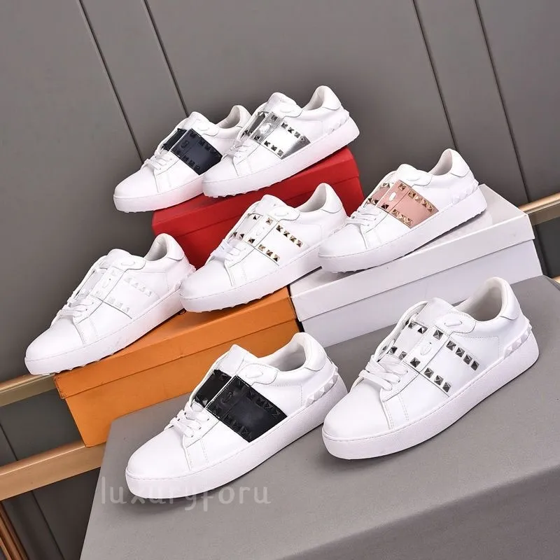 Designer Casual schoenen Lage platte open sneakers platform Mens Dames Leer Zwart Witschoen kalfsleer Vintage Sports Loafers Fashion Italy Trainers