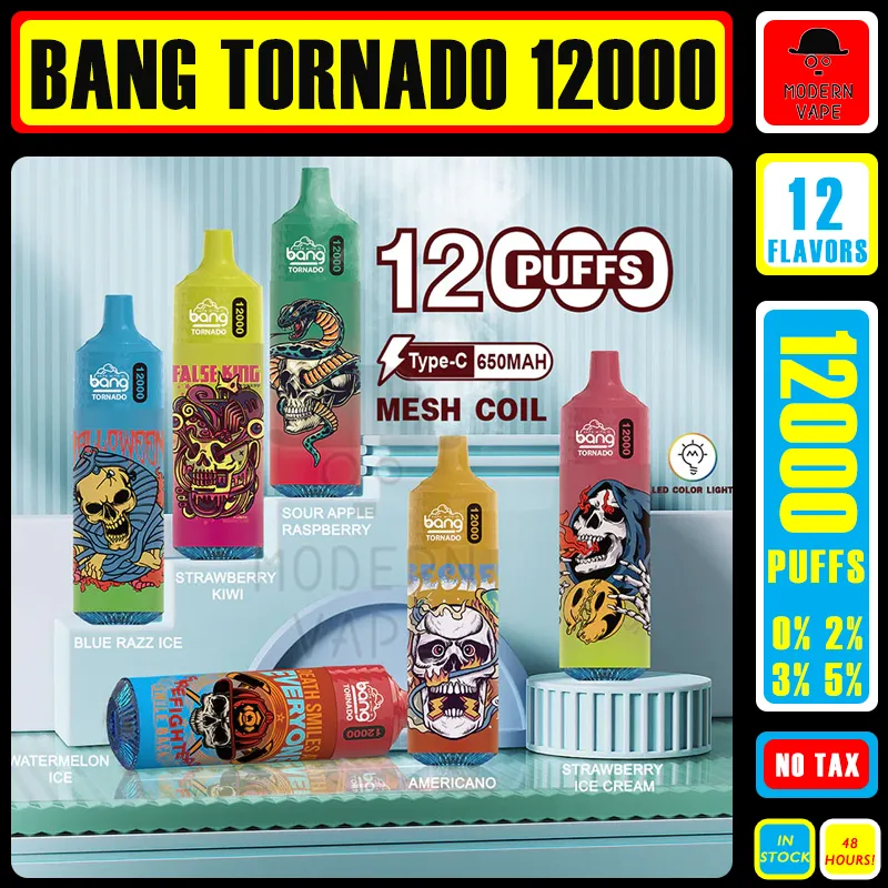 Puff 12K Original Bang Tornado Box 12000 Puffs Disposable Vape Pen Vaporizers 12 Flavors Bangvapes Mesh Coil Electronic Cigarettes LED Lights 0% 2% 3% 5% 9000 in stock