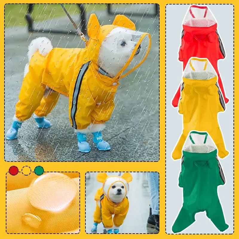 Vestuário para cães bonito animal de estimação capa de chuva corpo coberto com capuz reflexivo duplo impermeável em forma de urso capa com capuz suprimentos