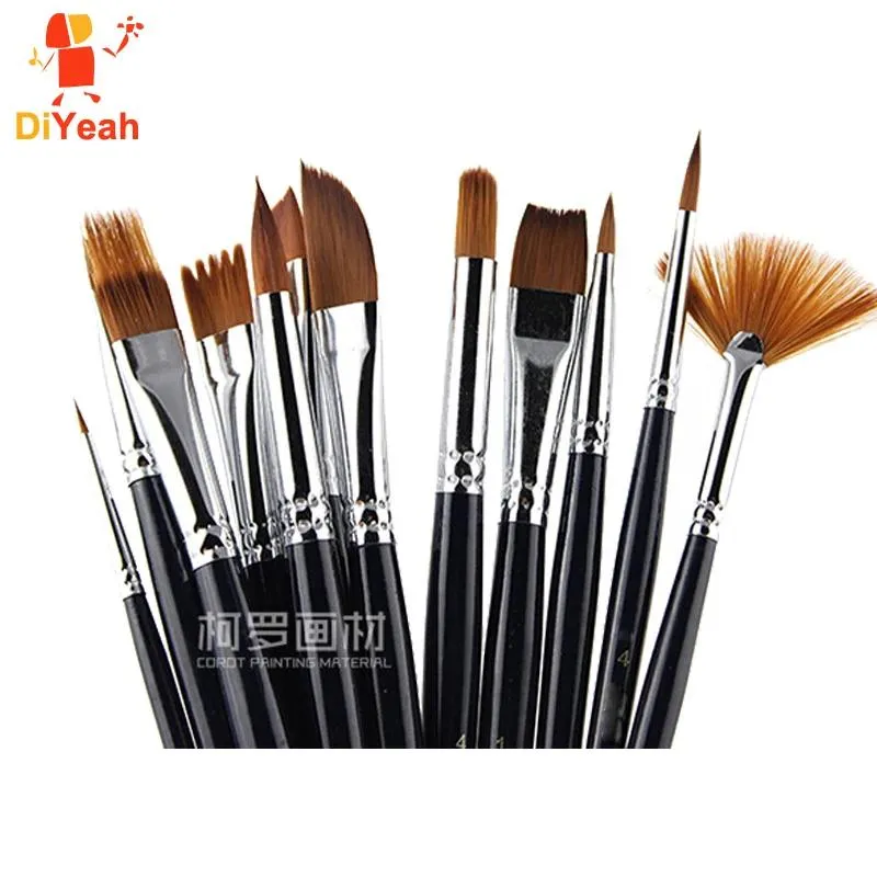 Brushes 12pcs Face Paint Brushes Professional Nylon Hair Paint Brush Set Face Painting Body Makeup Wooden Handle for Artist Art Supplies